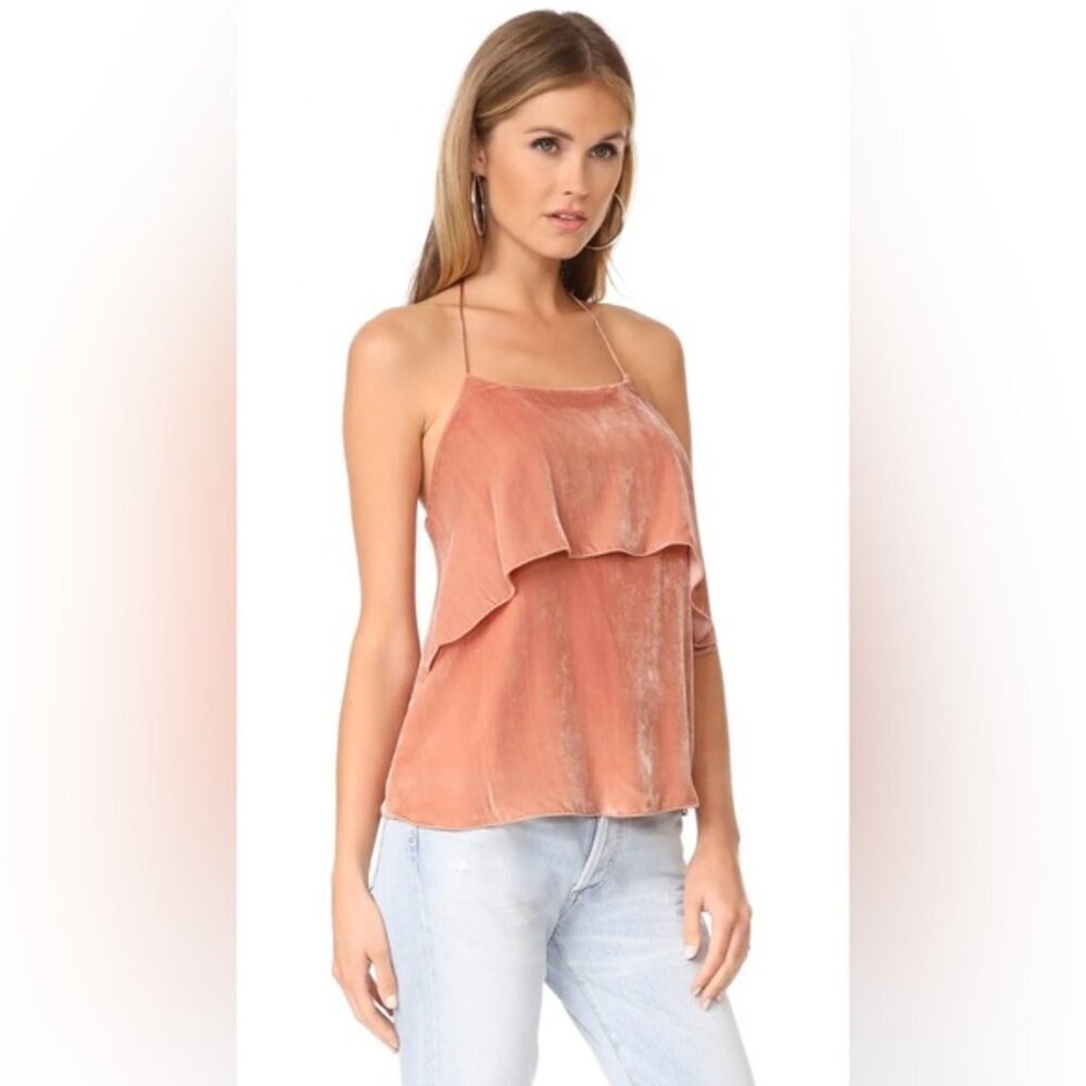 NWT alice + olivia BY STACEY BENDET Velvet Ruffled Halter Top SILK Blend Size M